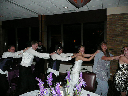 conga line (Tom 2nd, Tracy 4th from left)