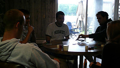 Dave, Ross, Tony, Mike and Jessica playing poker
