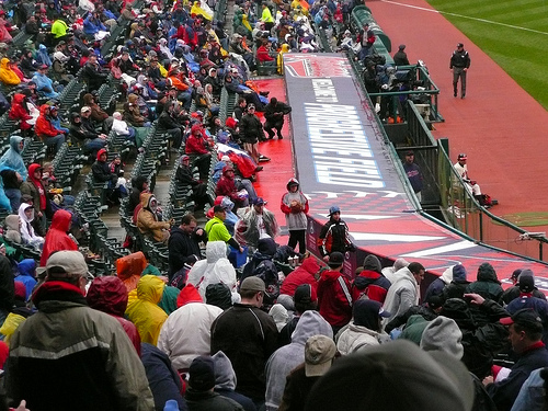 Indians fans in ponchos for home opener