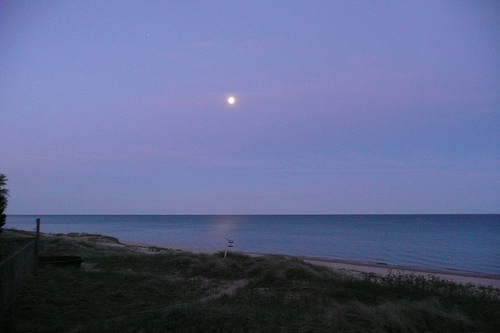 morning moonset over Lake Michigan