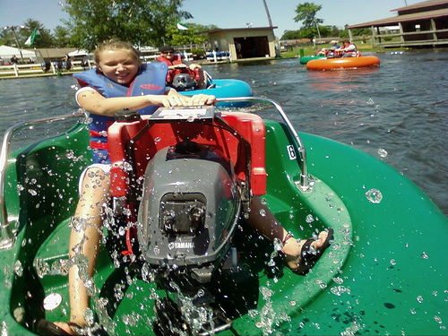 Julie on the bumper boats