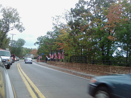 Flags on Rocky River Drive