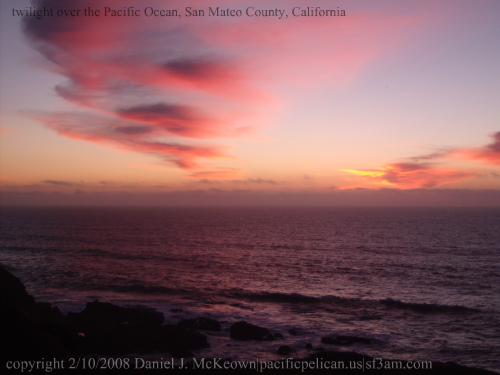 twilight over the Pacific Ocean, San Mateo County shoreline